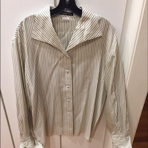 Theo Miles Tops - Theo Miles Stripped Silk Blouse Grey & Cream -14 EUC